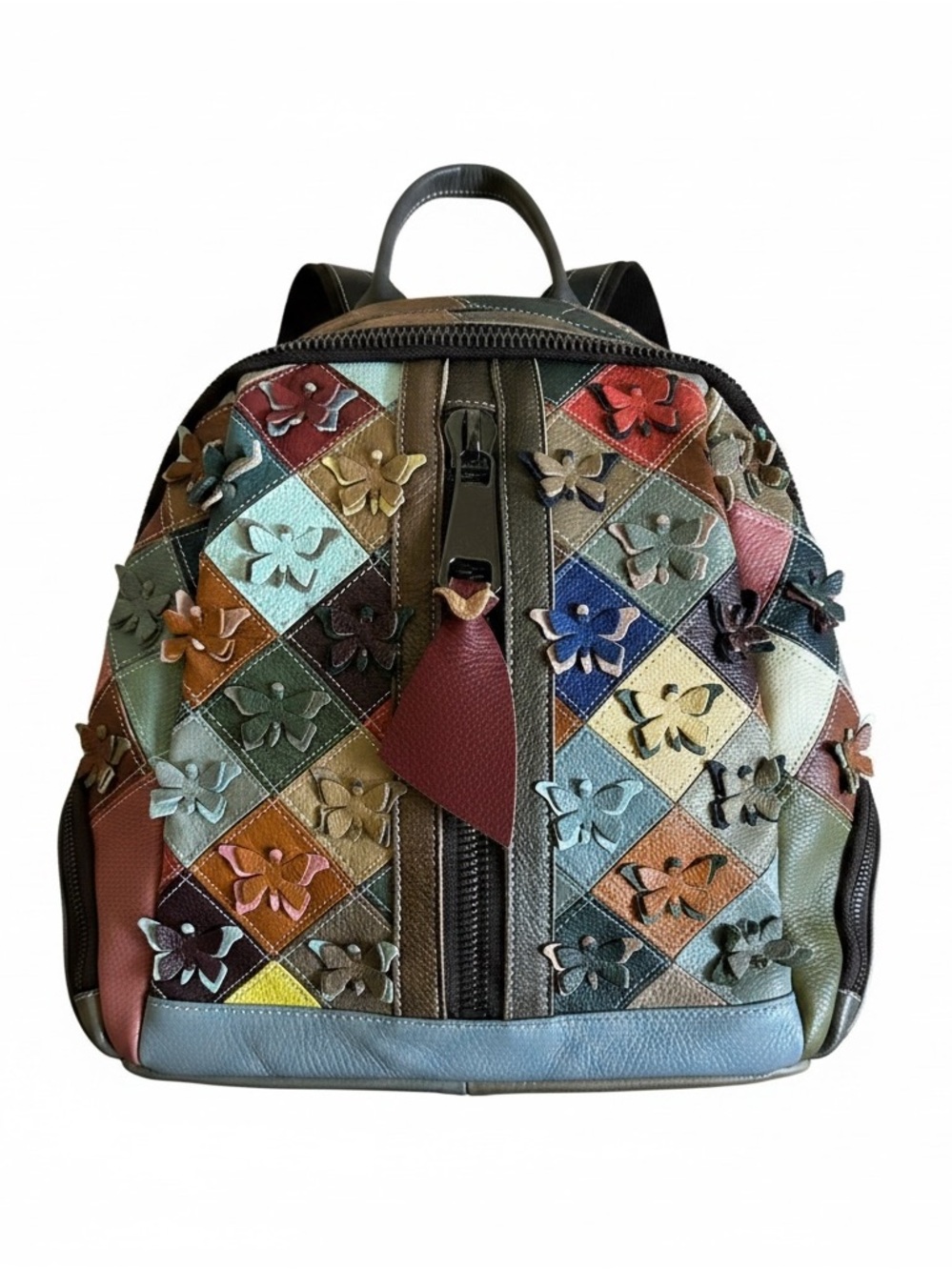 Vera Pelle Genuine Leather Backpack Multicolor Patchwork Butterfly Bag New Italy
